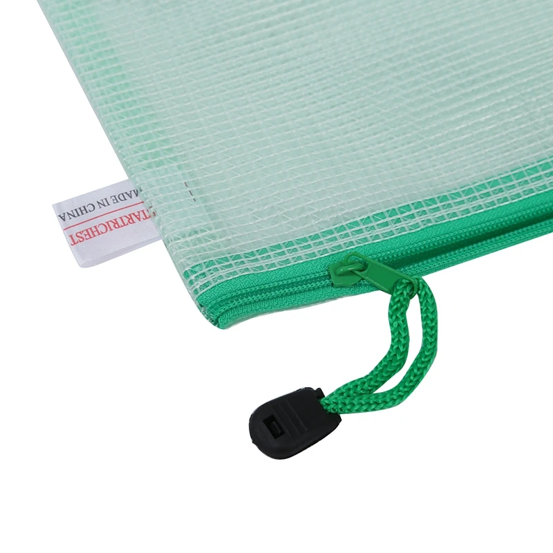 12 Pcs A4 Paper Gridding Zipper Closure Files Bags Folders Green