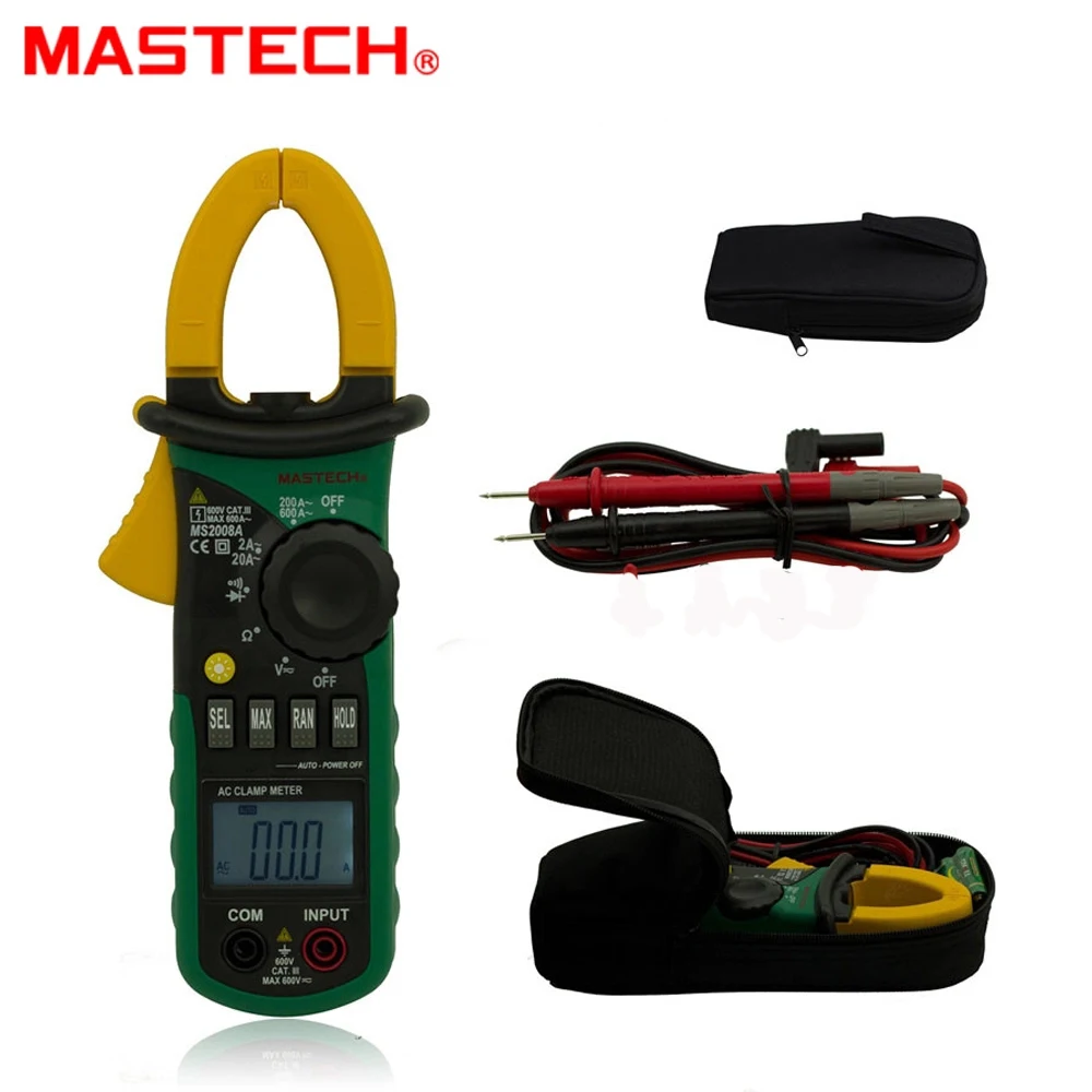 Ohmímetro com Luz de Fundo Mastech Digital Braçadeira Medidores Amperímetro Voltímetro Lcd 600a Tensão Atual Testador Ms2008a