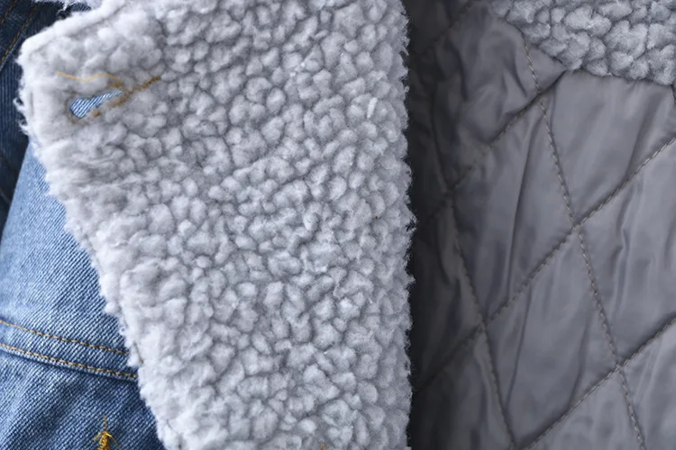 4XL, женская джинсовая куртка, толстая, Осень-зима, с длинным рукавом, в стиле пэчворк, из овечьей шерсти, пальто, джинсовые куртки, женская повседневная одежда, плюс размер