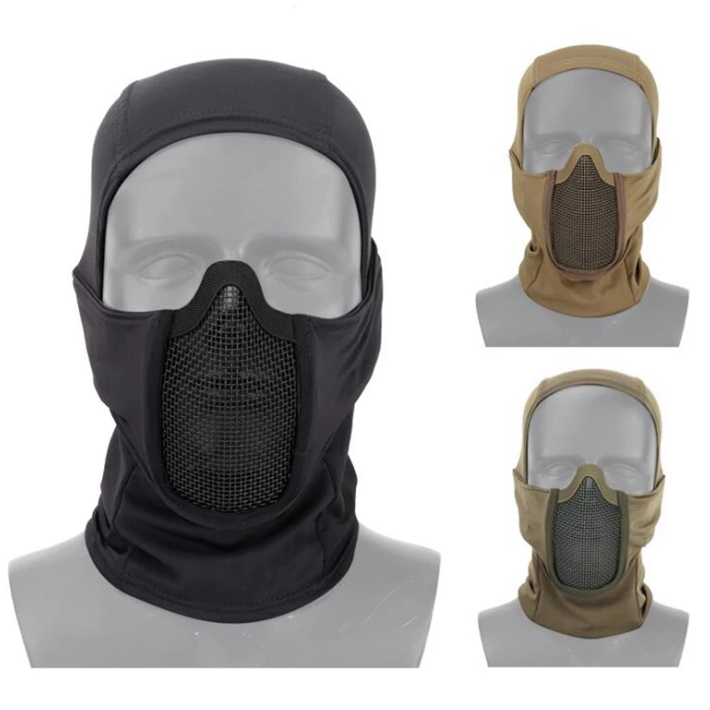 

Tactical Full Face Steel Mesh Mask Balaclava Cap Cycling CS Game Paintball Headgear Hunting Airsoft Protective Mask Liner Cap