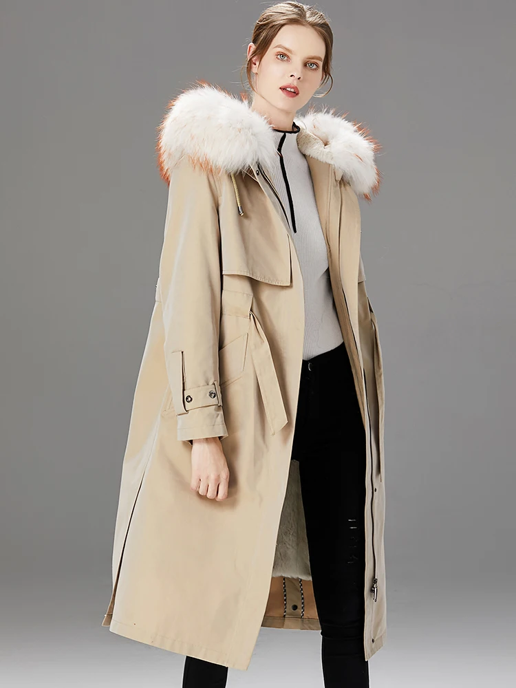 

Real Fur Coat Female Natural Rabbit Fur Liner Parka Winter Jacket Women Raccoon Fur Collar Long Jackets Warm Parkas MY