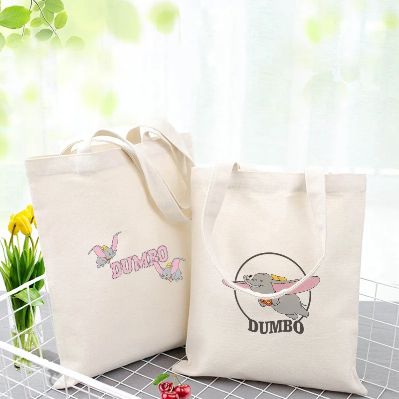 Холщовая Сумка-тоут Dumbo хозяйственная сумка повседневное использование пользовательский текстовый логотип DIY Экологичная многоразовая утилизация сумка