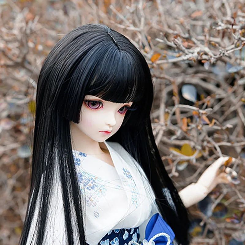 Парик для куклы Bybrana BJD, 1/3, 1/4, 1/6, 1/8, размер, черный, Ji волосы, три ножа, челка, высокотемпературный парик из волокна, 25 цветов, можно настроить