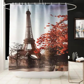 

4pcs Waterproof Polyester Tower Pattern Shower Curtain Mat Set Bathroom Carpet Accessories Non Slip Hotel Rugs Printing Toilet