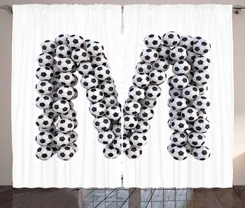 

Letter M Curtains Diagonal Vertical Stack of Soccer Balls Alphabet Letter M Symbol Living Room Bedroom Window Drapes Home Decor