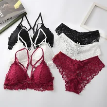 Soutien gorge en dentelle pour femmes, Sexy, dos nu, Bralette, gilet, Lingerie, culotte ajourée, Tops intimes # F 