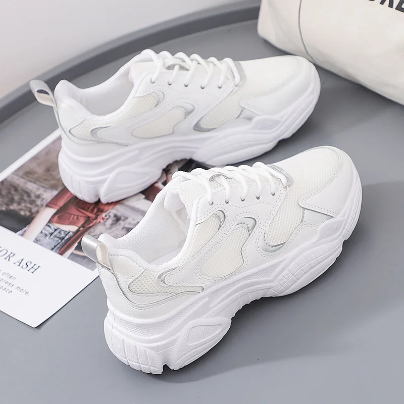 INS модные детские кроссовки для женщин Air Sole Mesh дышащие амортизирующие Сникерс увеличивающие рост Легкие беговые спортивные туфли - Цвет: White Silver