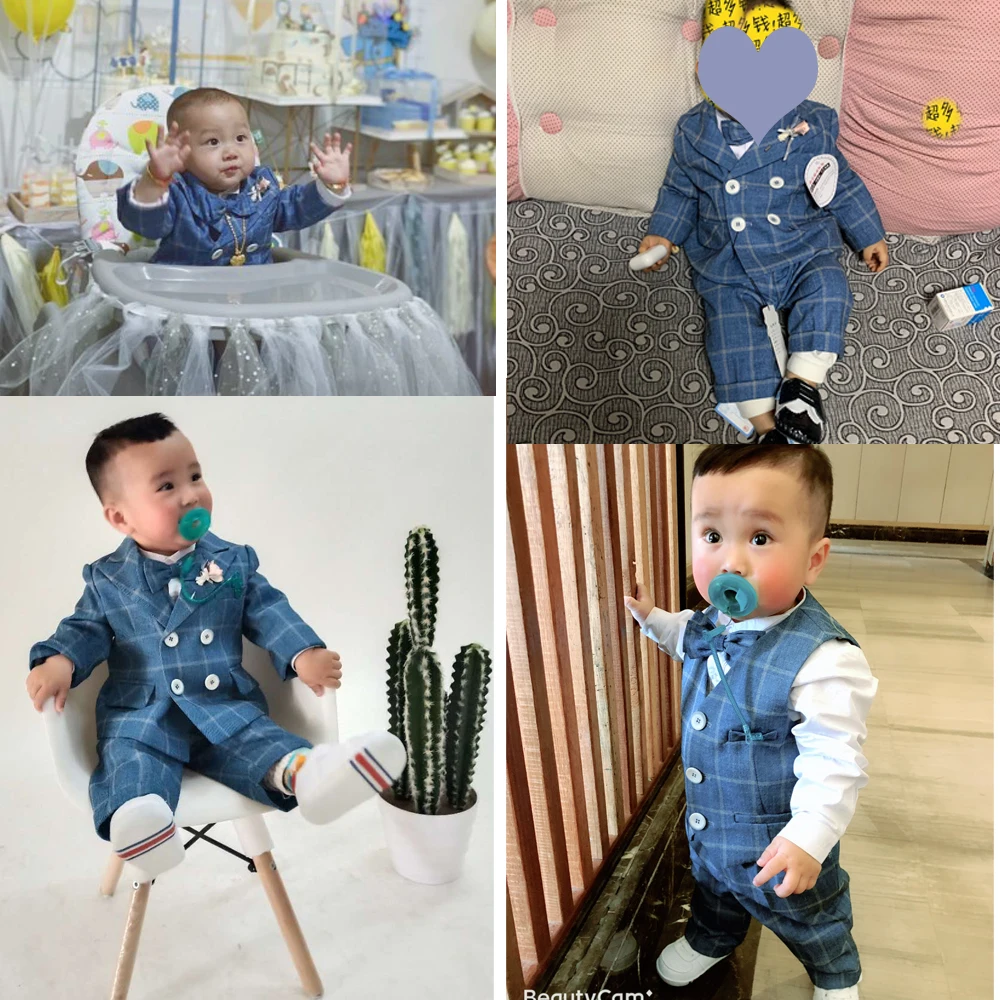 Boys Party dress Tuxedo Boys Dinner Suits Formal Suits Tuxedo for Kids Formal Occasion blue Lattice For Little Boy boys suits