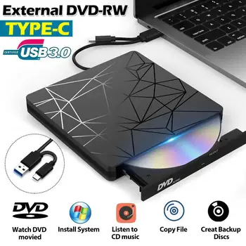 

External DVD Drive USB3.0 Type C & USB DVD-RW CD-RW CD Rewriter Burner Portable Optical Drive Player For PC Laptop Macs OS