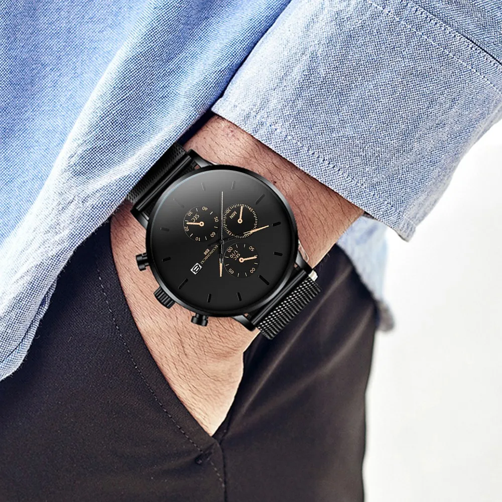 Мужские спортивные часы Топ бренд класса люкс ультра тонкие кварцевые часы повседневные сетчатые стальные мужские наручные часы Мужские часы Relogio Masculino