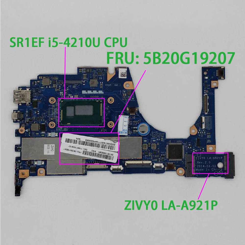 

for Lenovo Yoga 2 13 FRU : 5B20G19207 ZIVY0 LA-A921P w i5-4210U CPU Laptop Motherboard Mainboard Tested