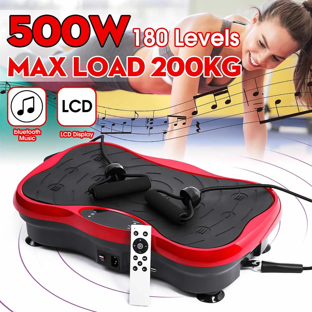 

200KG/441LBS Exercise Fitness Slim Vibration Machine Trainer Plate Platform Body Shaper with Resistance Bands 220V EU Plug