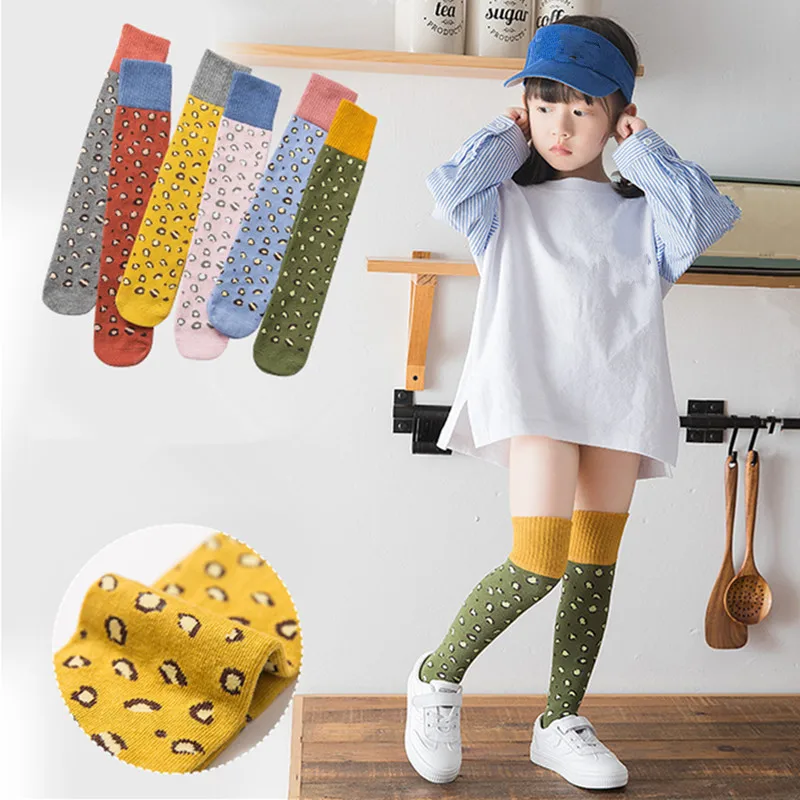 

Baby Leopard Print Kids Girls Breathable Knee High Socks Autumn Winter Soft Comfortable Mid Tube Leg Warmers Toddler Girl Socks