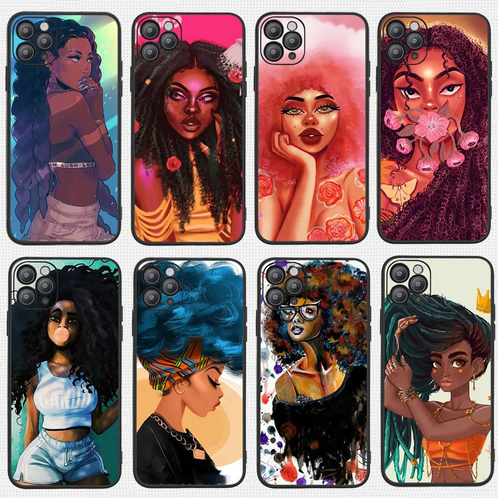 PUNQZY меланин Poppin Queen чехол для телефона iPhone 12 pro 11 max XS MAX XR X 6S 7 8 Plus афро Черный
