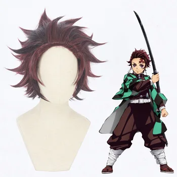 

Kamado Tanjirou Cosplay Wig Blade of Demon Slayer Kimetsu no Yaiba Halloween Anime Short Curly Hair