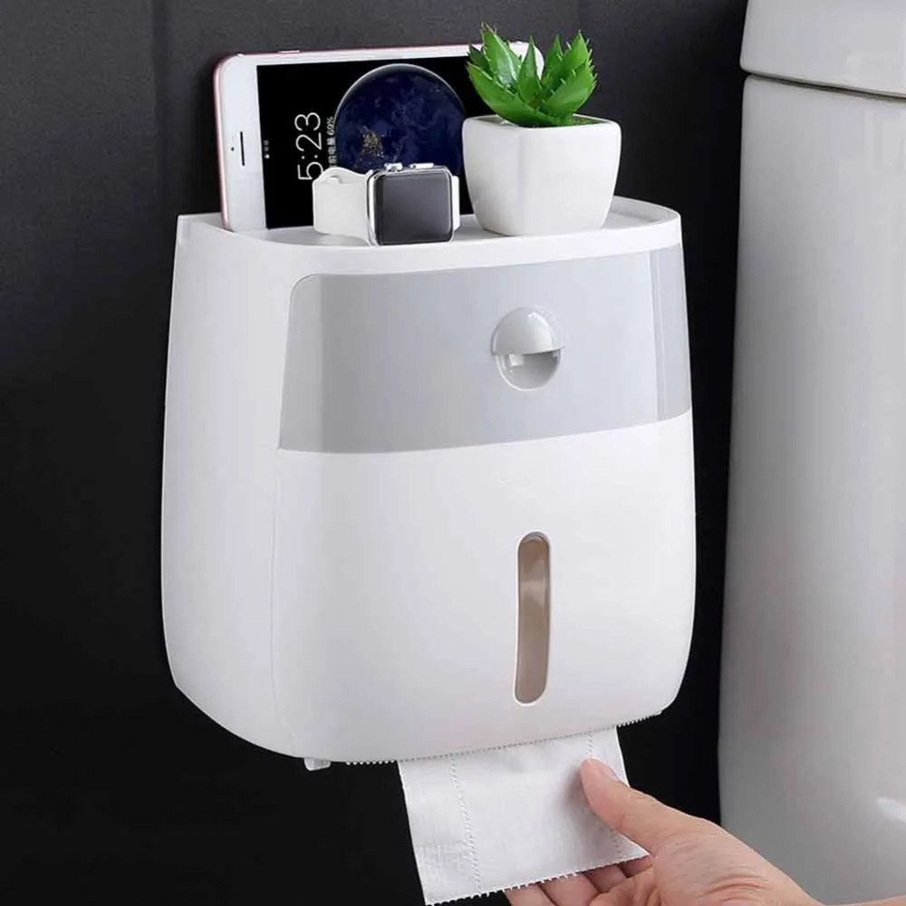 Waterproof Bathroom Tissue Box Plastic Bath Toilet Paper Holder Wall Mounted Paper Storage Box Double Layer