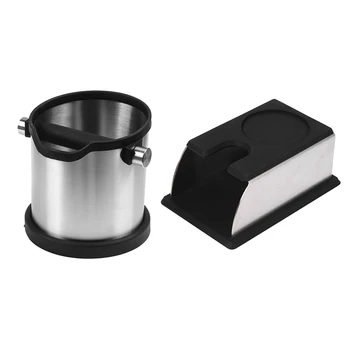 

1800 Ml Stainless Steel Espresso Blow Box Non-Slip Ground Coffee Dump Bin Garbage & Stainless Steel Coffee Tamper Stand