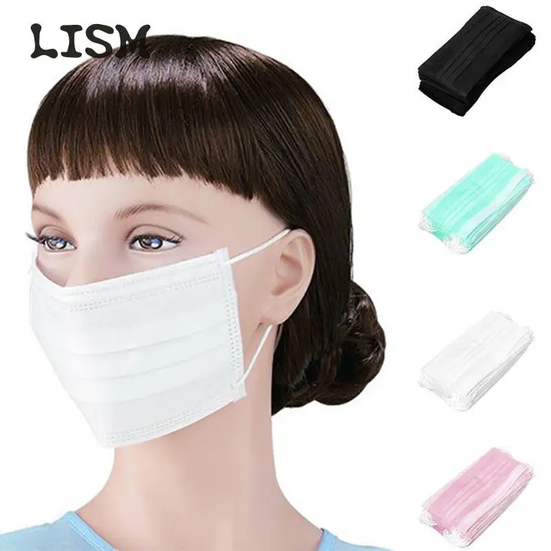 

50PCS Face Mouth Anti Virus Safety Mask Disposable Protect 3 Layers Filter Dustproof Earloop Non Woven Mouth Masks Wholesale
