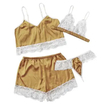 

Sexy temptation lace pajamas set V-neck pajamas set summer pajamas sexy cute 4 piece suit