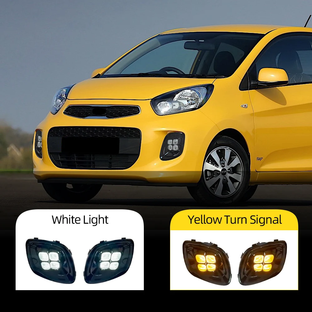 1 Set For Kia Picanto 2015 2016 LED Fog Lights DRL LED Daytime Running Light Front Bumper turn signal Lamp Assembly