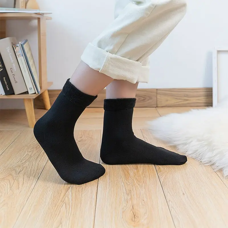 Winter warm socks color black socks thick velvet ladies girls women socks warm feet