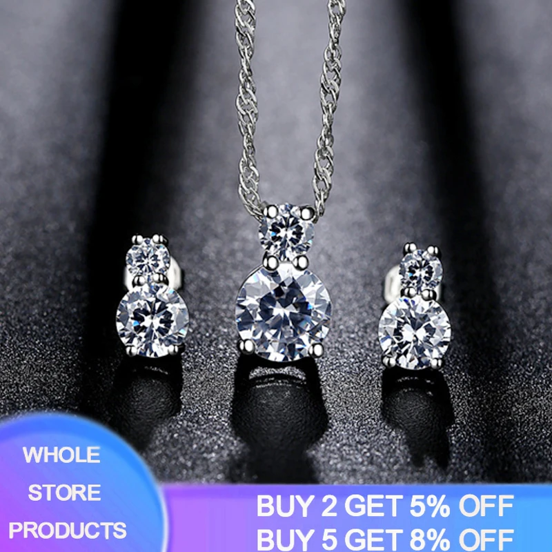 

YANHUI Silver 925 Jewelry Set For Women Luxury Simple Zirconia Diamond Necklace Earrings Set Fine Jewelry For Women Girls ST038