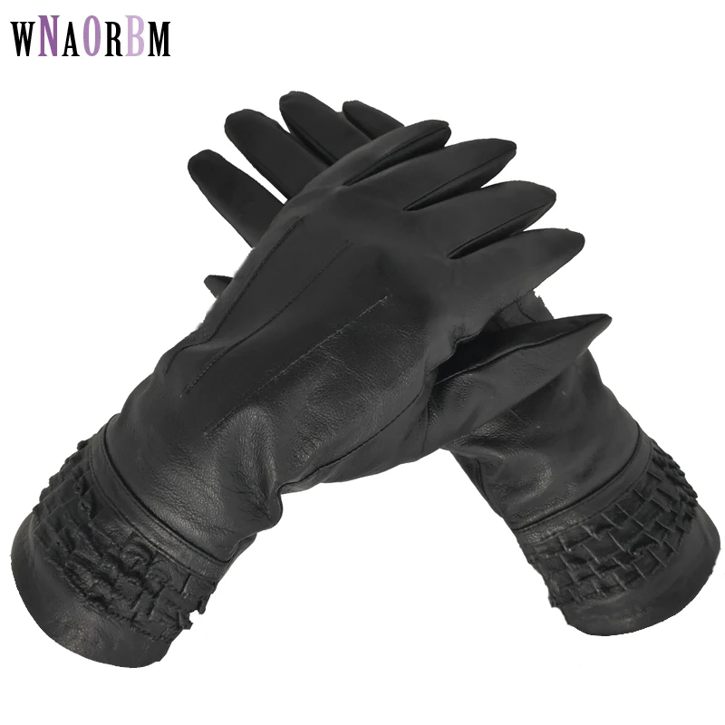 

lambskin Gloves High Quality Elegant Women Genuine Lambskin Leather Gloves Autumn And Winter Thermal Hot Trendy Female Glove
