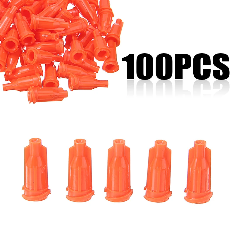 100Pcs Screw Type Dispensing Industrial Syringe Tip Cap Orange Plastic 