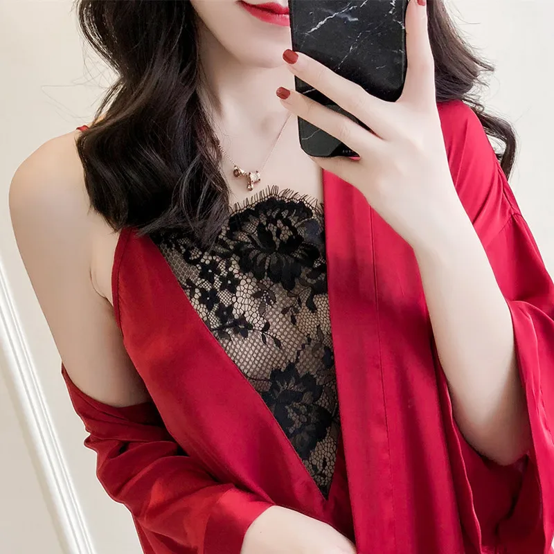 Шелковые пижамы для женщин Pijama Mujer Домашняя одежда атласная кружевная Пижама женский пижамный комплект Пижама домашняя одежда пижамный комплект Pj