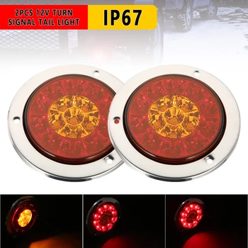 

2Pcs 12V Car 16 LED Signal Lamp Waterproof Tail Rear Bumper Reflector Lights Round Brake Stop Light for Automobiles Warning Lamp