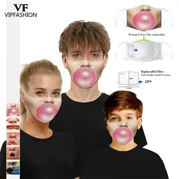 

VIP FASHION Anti-Dust Face Masks Mouth Mask Funny Printing Adult Kids Protective Mask Adjustable Ear Band With 2 Filter Chips