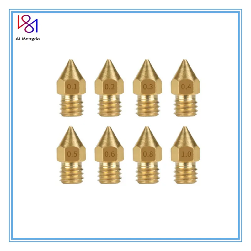 3D Printers Parts MK7 MK8 Nozzle 0.2 0.3 0.4 0.5 0.6 0.8 1.0mm Copper Extruder Threaded 1.75/3.0mm Filament Head Brass Nozzles