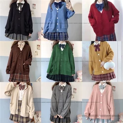 Japan School Sweater Spring Autumn 100% V-neck Cotton Knitted Sweater JK Uniforms Cardigan Multicolor Student Girls Cosplay