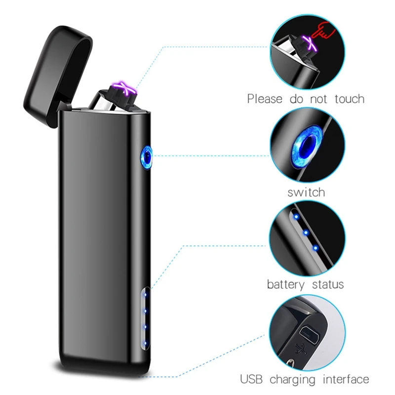 Металлический ветрозащитный Электронный Usb зарядный прикуриватель двойной для Плазменно-дуговой импульсный персональный Мощный светодиодный дисплей зажигалки