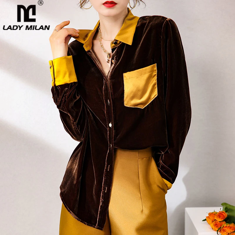 100% Silk Women's Runway Shirts Turn Down Collar