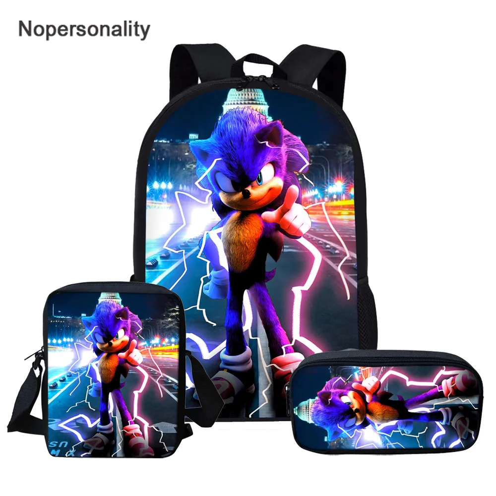 

Nopersonality Sonic The Hedgehog Print School Bags for Kids 3pcs Cartoon Children School Bag Set Girls School Backpack Satchel