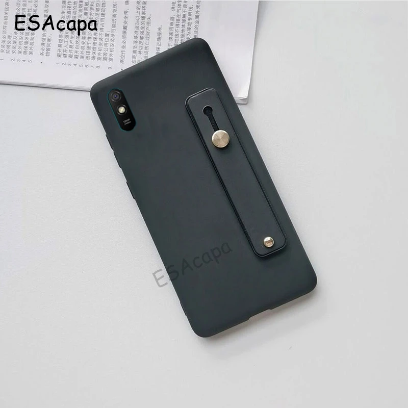 xiaomi leather case handle Wristband Silicone Stand Phone Holder Case For Xiaomi Redmi 9A Case Candy Color Finger Grip Soft Back Cover For Redmi 9A Cover cases for xiaomi blue