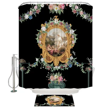 

Fabric Shower Curtain European Flowers Roman Park Black Shower Curtains Bathroom Decor Bathroom Shower Curtain Doormat Set