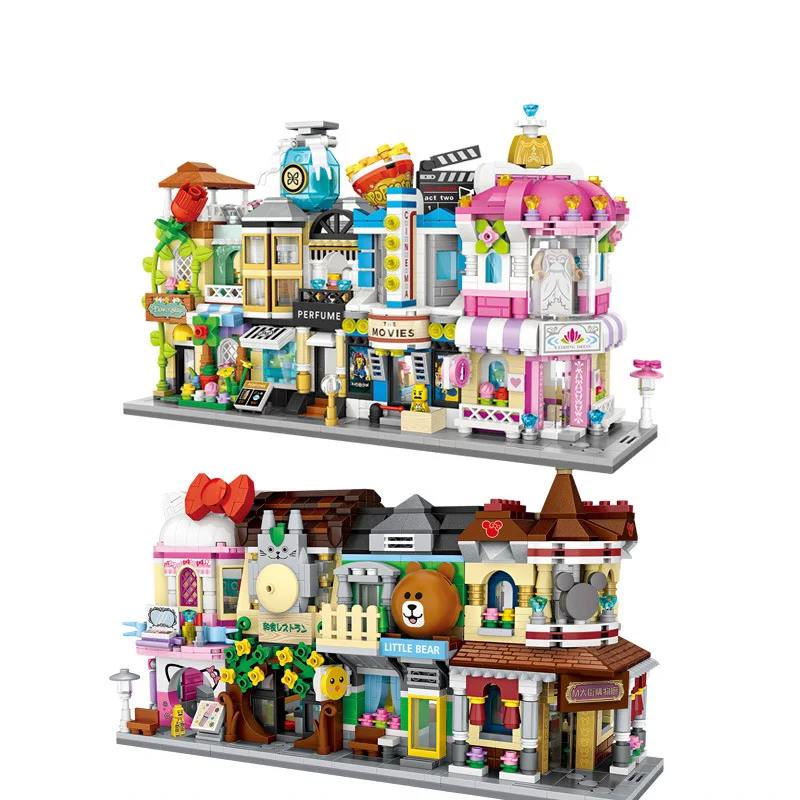 

New Children's Building Blocks Toy 3d Fast Food Pizza Ice Cream Candy Shop Mini City Street View Shop Series Diy Compatible LG