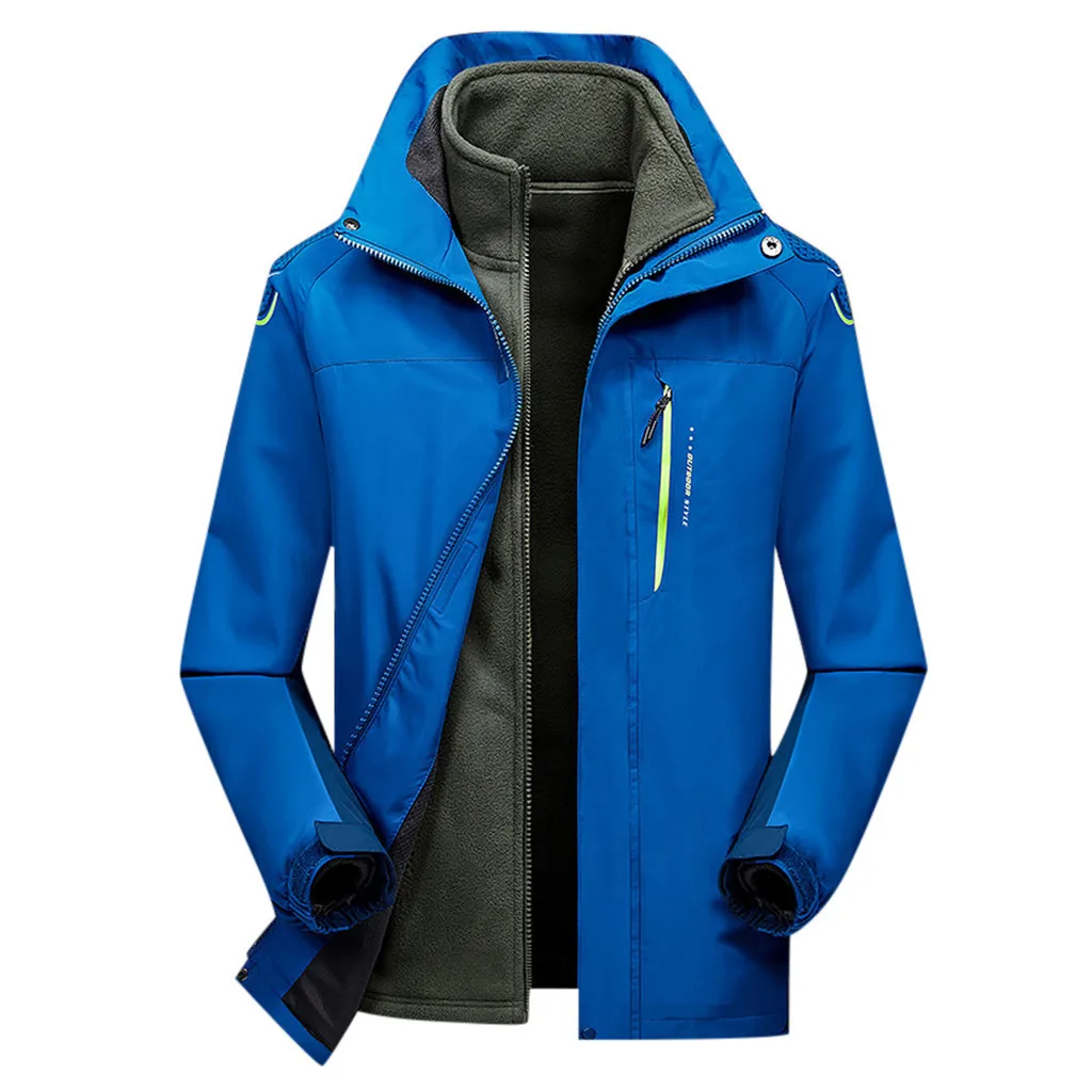 Men Fashion Hoodie Hat Detachable Windbreaker Waterproof Jacket Breathable Sport Outdoor Coat Softshell Fleece Jacket Mujer - Цвет: Синий