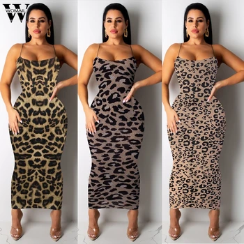 

Womail Dress Women Sexy Spaghetti Strap Dress Club Party Sleeveless long Dress Leopard 2020 summer Bodycon Slim vestido holiday