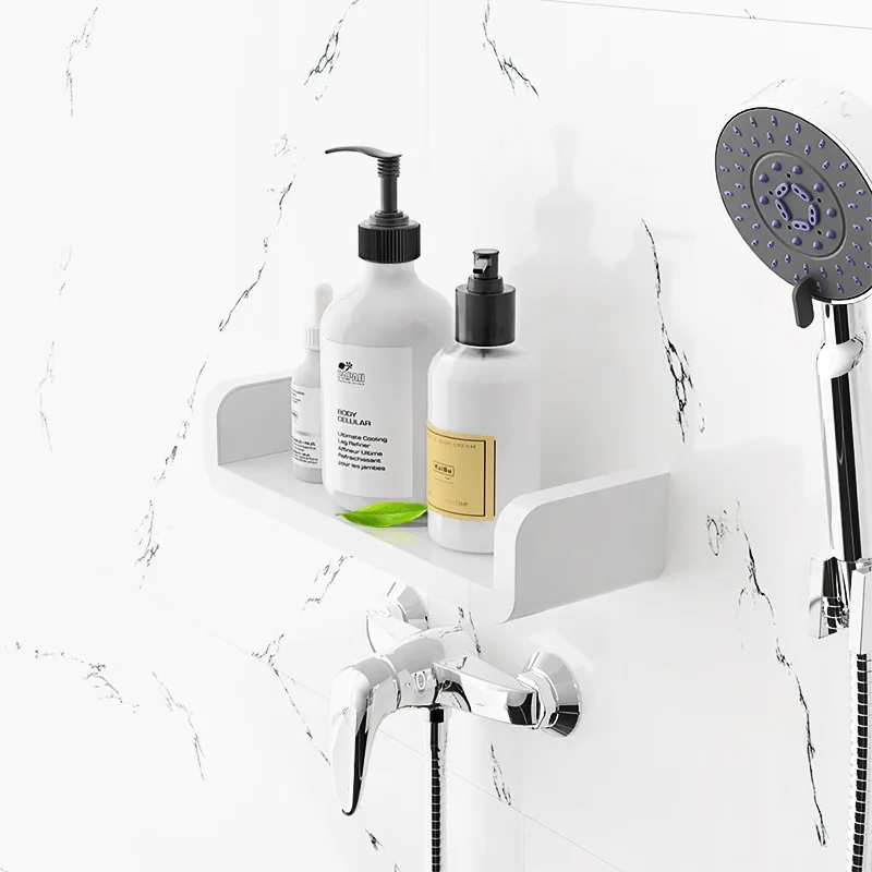 Bathroom Storage Shelf Punch Free White Kitchen Wall Shower Basket Rack Bathroom Accessories