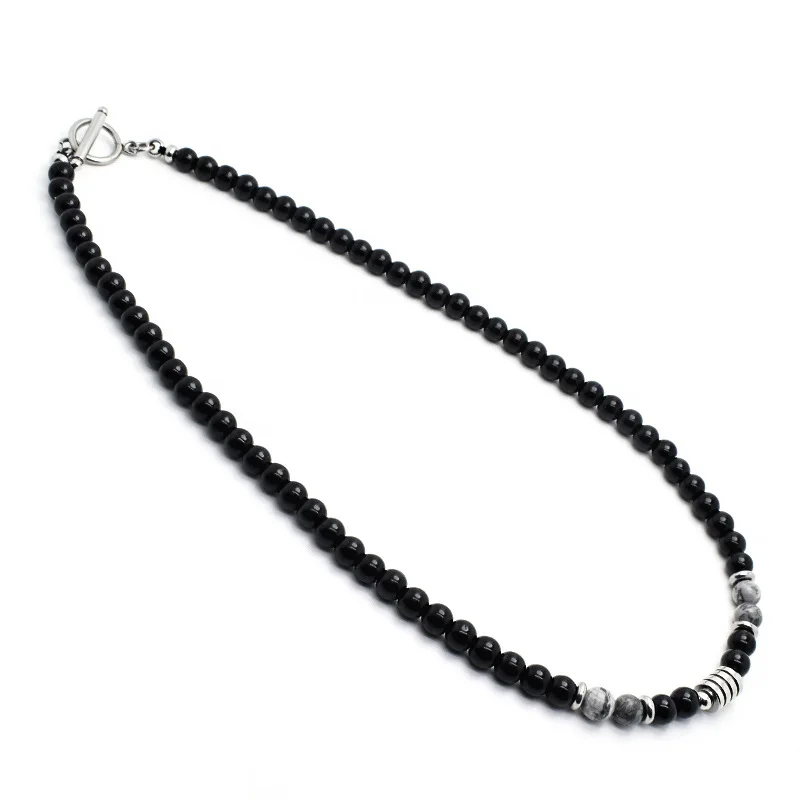 Stainless Steel Men Choker Necklace with Onyx Stone