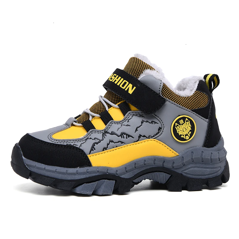 yellow snow boot boy Детская походная обувь для девочек; нескользящие брендовые зимние кроссовки для мальчиков; уличные теплые ботинки с мехом; спортивная обувь для подростков; Новинка - Цвет: yellow snow boot boy