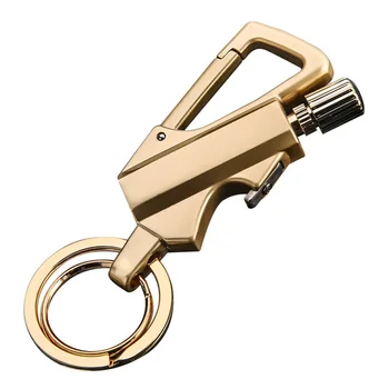 

3 In 1 Multi-Function Keychain Match Stick Outdoor Key Pendant Male Fire Waterproof Bottle Opener Key Pendant—Gold