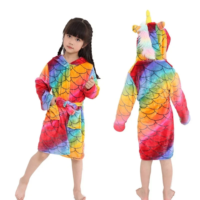Kigurumi/Детские Банные халаты; детский банный халат с капюшоном и рисунком звезды, радуги, Единорога; пижамы для мальчиков и девочек; ночная рубашка; детская одежда для сна - Цвет: Fish scales