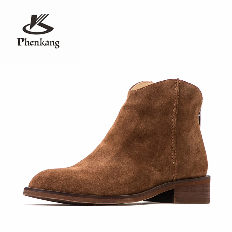 

Women Winter Snow Boots Genuine leather Ankle Spring cheleas boot woman Short Boots 2019 for women boots brown beige