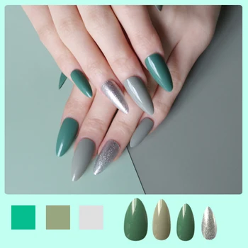 

1 Set False Nail Tips Mid-length Stiletto 24Pcs Full Cover Fake Nails DIY Tools Manicure Acrylic UV Gel Polish Speed Nail Art