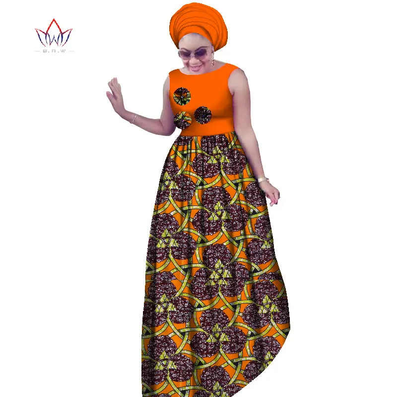 BRW африканские платья размера плюс для женщин 6XL Дашики Африканский стиль без рукавов сексуальные макси платья+ платок 2 шт WY2019 - Цвет: 15