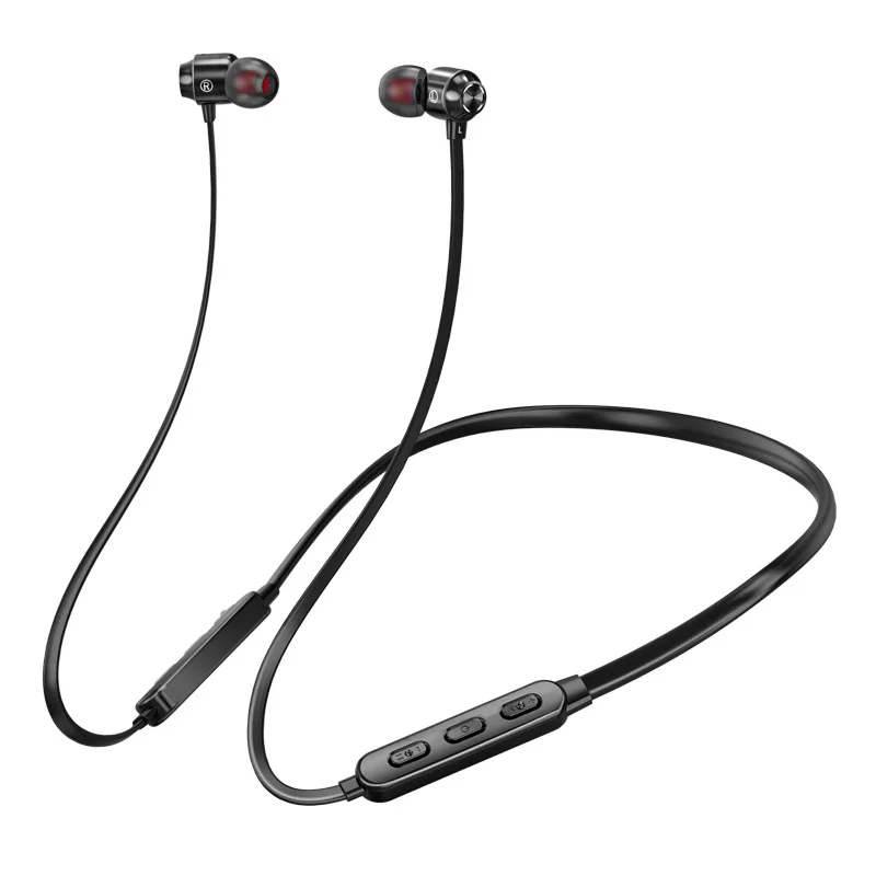 Bluetooth наушники спортивные беспроводные шумоподавления гарнитура Магнитная Шейная стерео наушники для samsung Xiaomi с микрофоном - Цвет: Черный